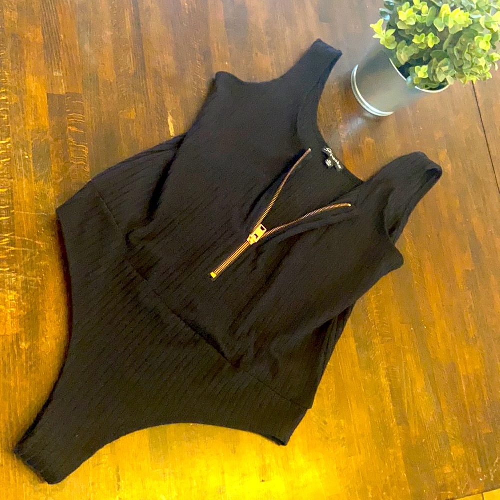 Black zip front bodysuit